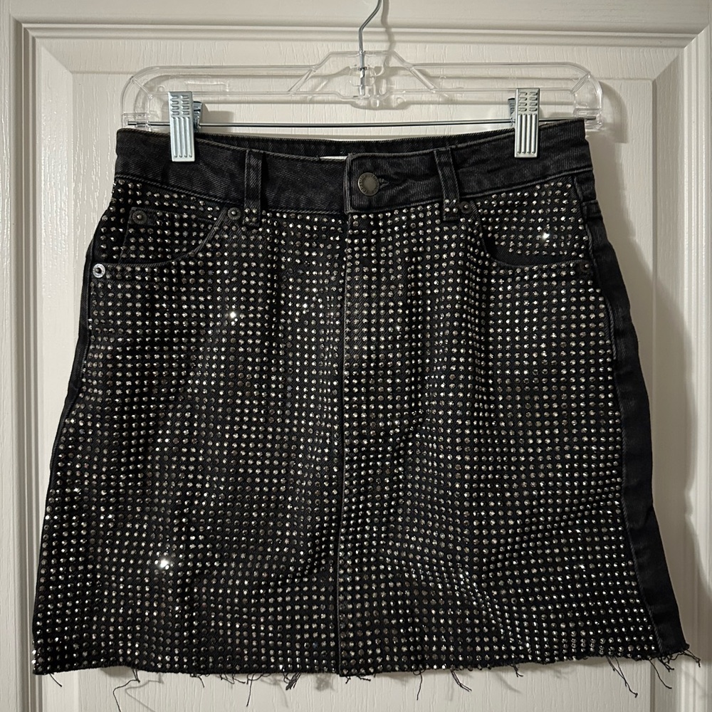 TopShop Denim silver studded miniskirt